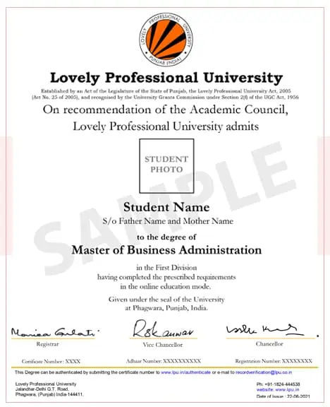 LPU Degree Certificate